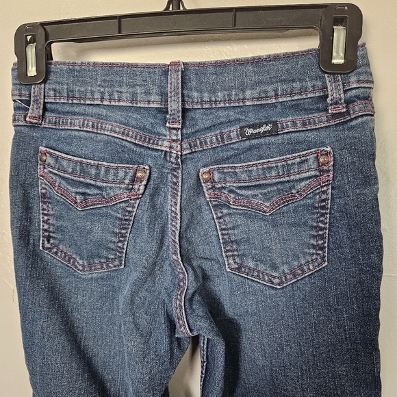 Wrangler Girls 10 Regular Medium Dark Wash Bootcut Denim Pink Stitching Western - Picture 5 of 6